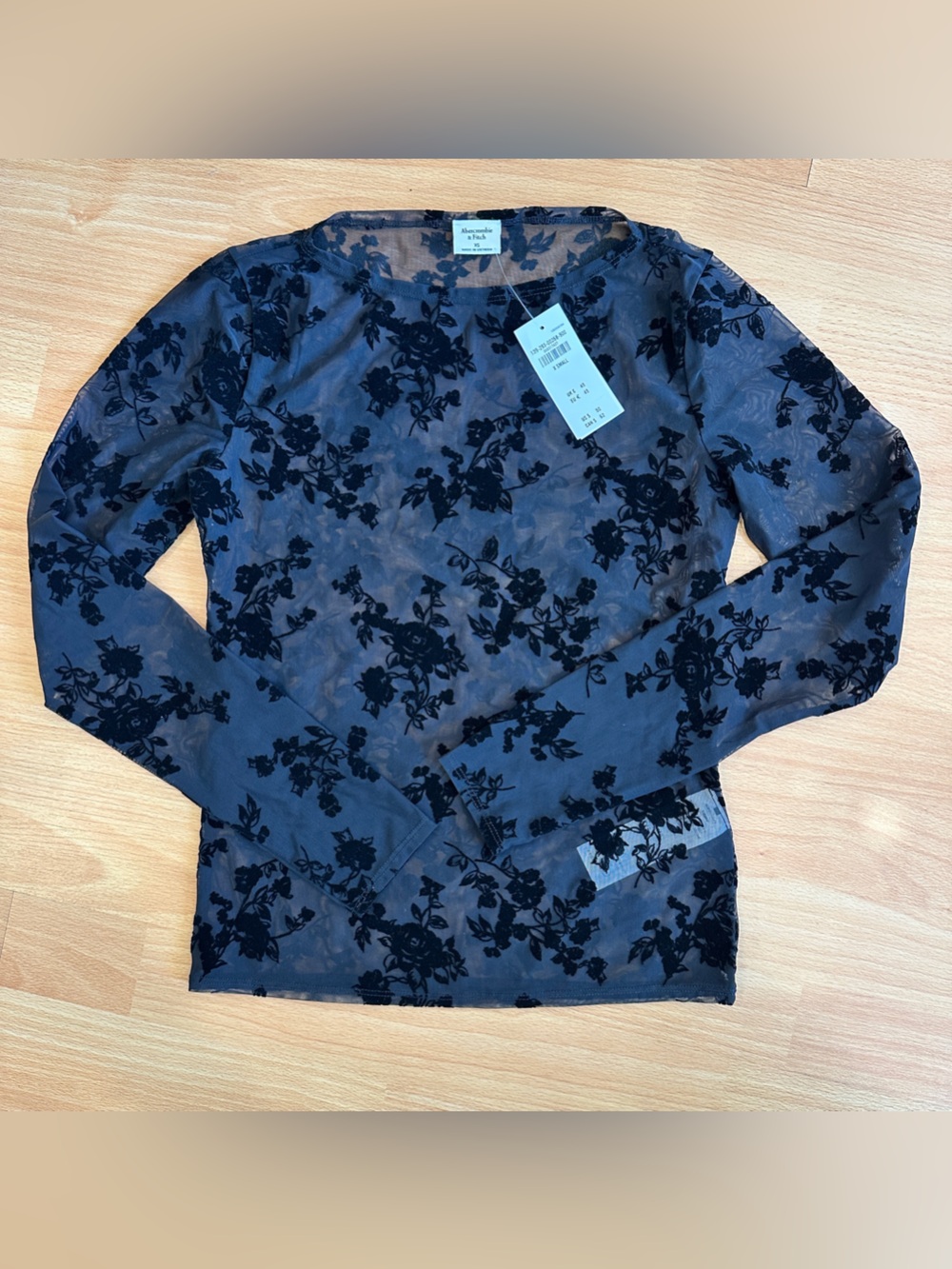 Abercrombie & Fitch black Sheer Mesh Top with Black Floral Burnout